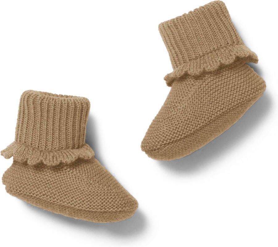 Konges Slöjd Konges Sløjd Vitum Booties Iced Coffee 6-9M Wollen Baby Slofjes Bruin Babyslofjes Wol Newborn Booties Camel