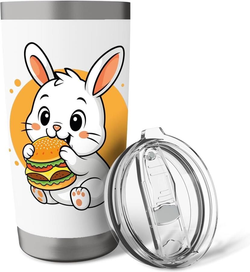 Konijn eet hamburger kawaii dierenvriend dubbelwandige thermobeker