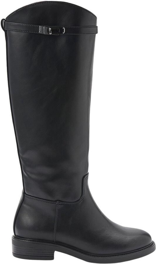 Koroshi Platte laars met hoge schacht en gesp in leerlook. Platte laars met hoge schacht en gesp in leerlook