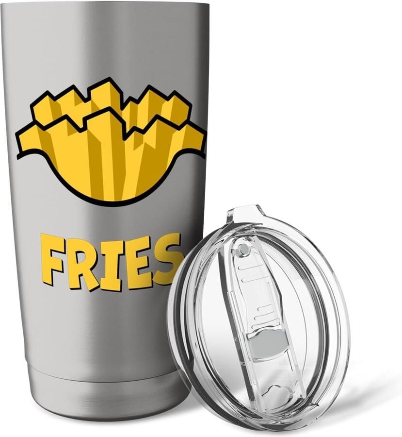 Kostuum. Heerlijke Frietjes. Dubbelwandige RVS Thermobeker