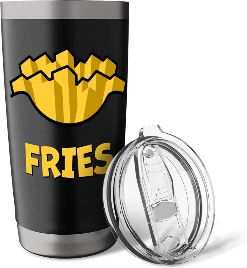Kostuum. Heerlijke Frietjes. Dubbelwandige RVS Thermosbeker