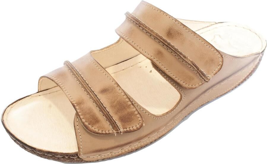 Dames Sandalen Leer Handgemaakt met Klittenband Zomerse Pantoletten