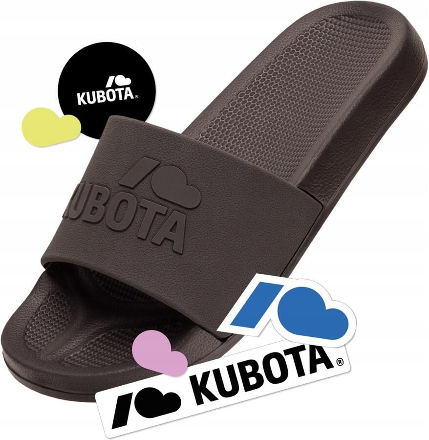Kubota Basic Plain dames slippers bruin + stickers