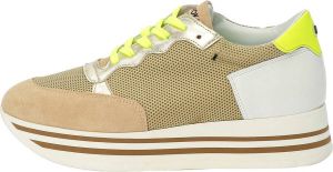 Kunoka STRIPY platform sneaker beige and fluo yellow Sneakers Dames Beige Groen Geel Wit