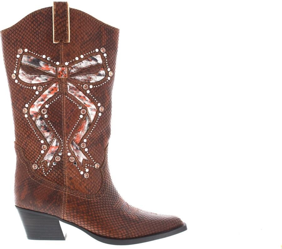 Kurt Geiger Dames Enkellaars Rodeo Bow Cowboy Dk Brown Cognac