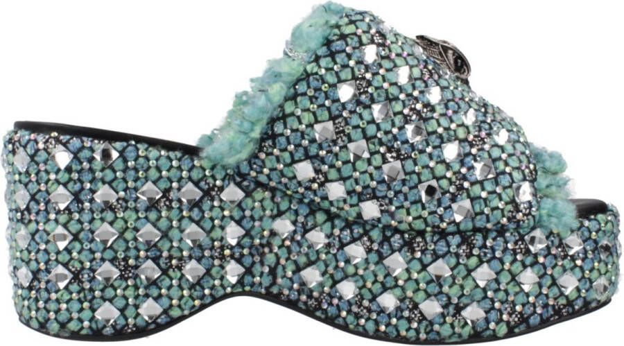 Kurt Geiger Blauwe Kristal Wig Sandalen Blue Dames