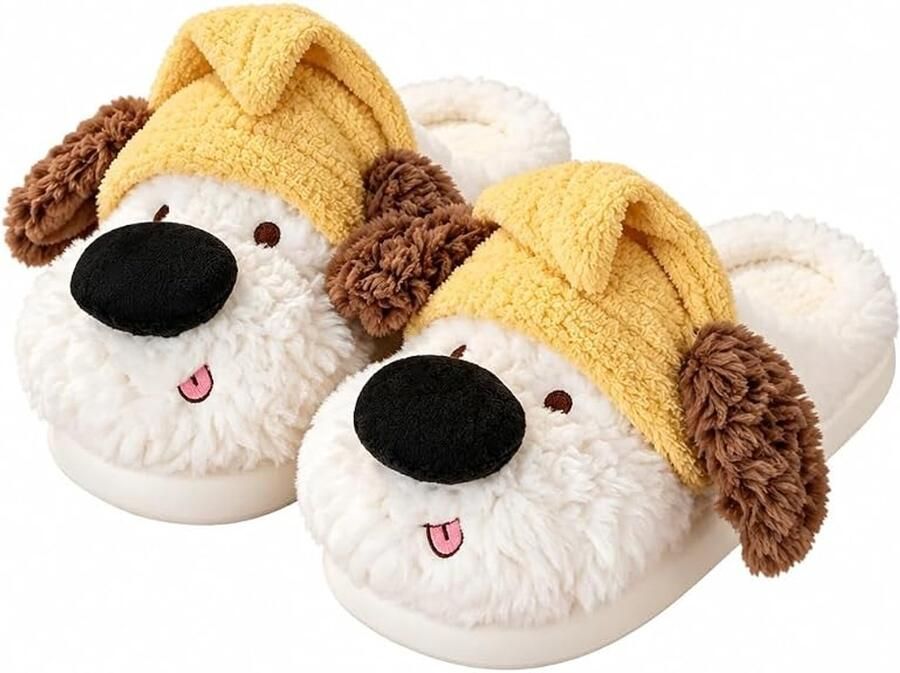 KZQ Damesslippers Met Schattig Hondendesign Dikke Fleecevoering Antislip Warm En Comfortabel Voor Thuisgebruik