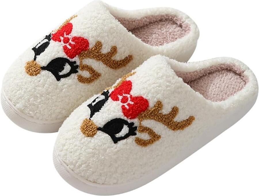 KZQ Kerstslippers Unisex Van Traagschuim Comfortabel Zacht Warm Antislip Met Kerst En Rendiermotief Geschikt Voor Binnen En Buiten