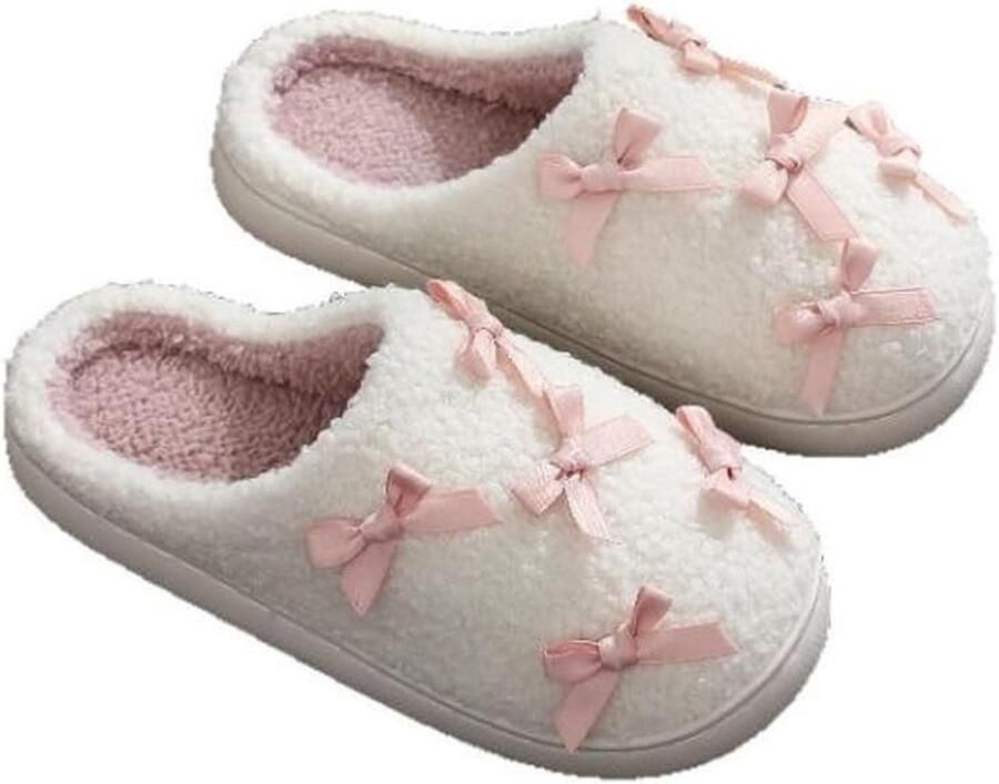 KZQ Leuke Damesslippers Met Strik Warme Pluche Traagschuim Slippers Voor Binnen En Buiten In De Winter