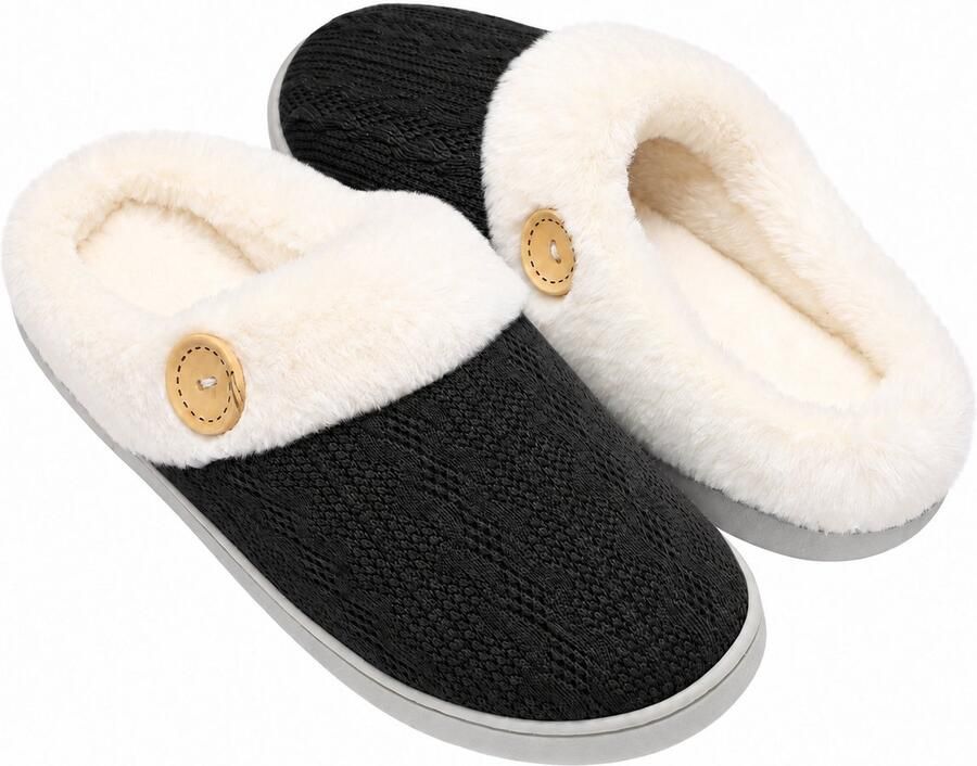 KZQ Warme Huispantoffels voor en Pluche Slippers met Traagschuim en Zachte Voering Lichtgewicht Antislip Pantoffels met Gesloten Teen Voor Binnen en Buiten in Herfst en Winter Zwart