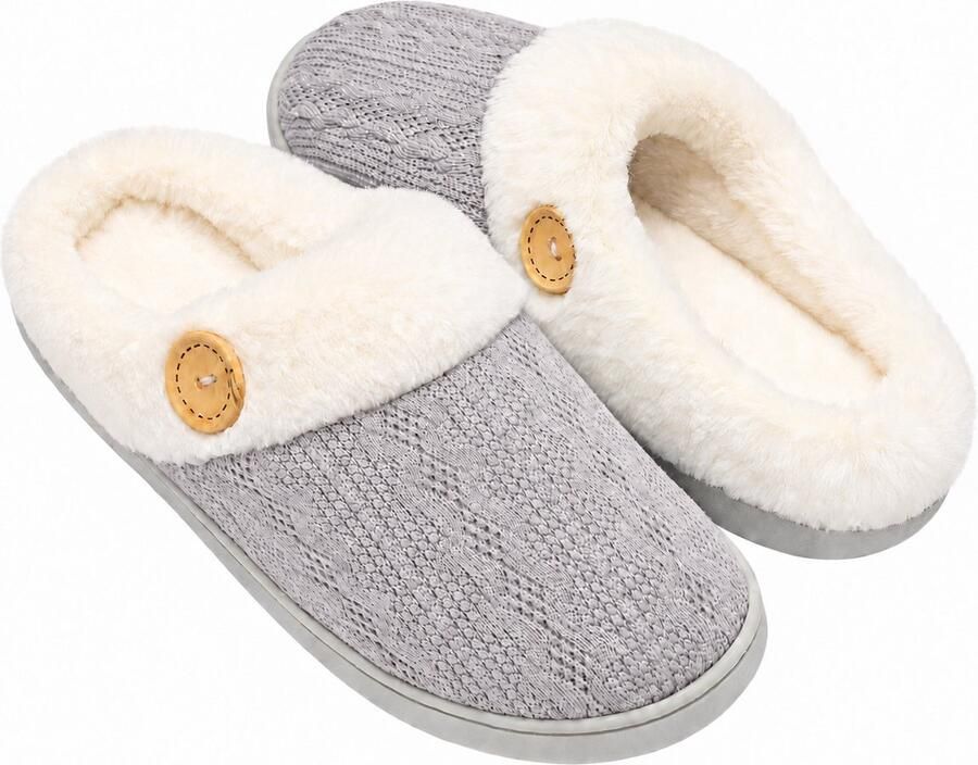 KZQ Warme Huispantoffels voor en Pluche Slippers met Traagschuim en Zachte Voering Lichtgewicht Antislip Pantoffels met Gesloten Teen Voor Binnen en Buiten in Herfst en Winter Lichtgrijs