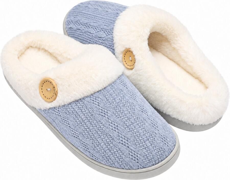 KZQ Warme Huispantoffels voor en Pluche Slippers met Traagschuim en Zachte Voering Lichtgewicht Antislip Pantoffels met Gesloten Teen Voor Binnen en Buiten in Herfst en Winter Lichtblauw