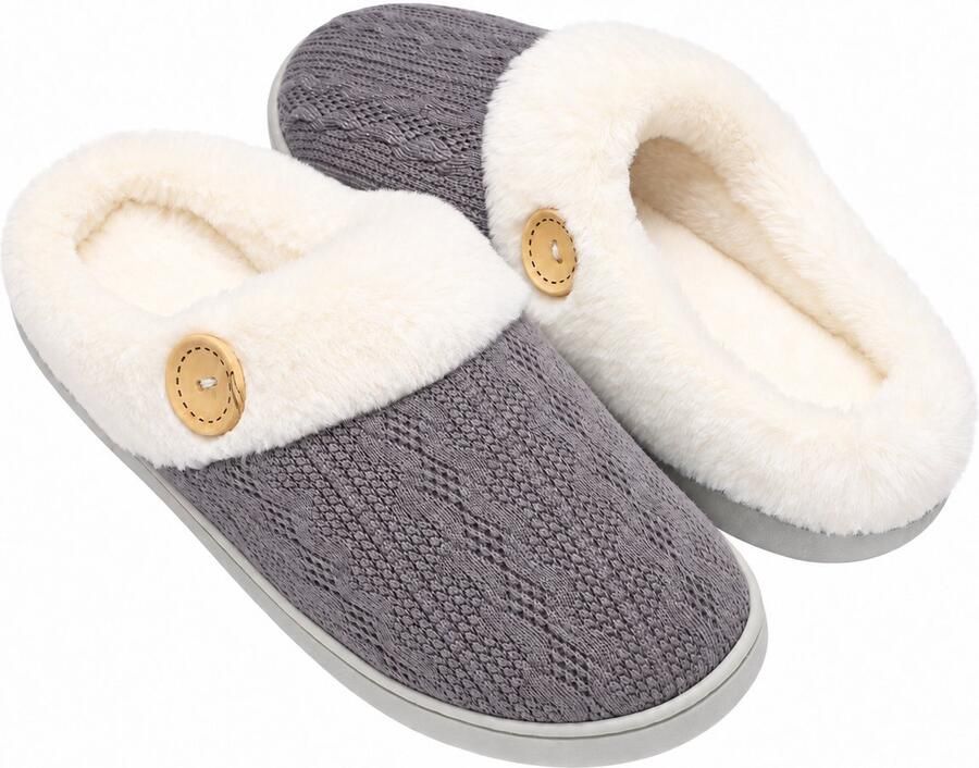 KZQ Warme Huispantoffels voor en Pluche Slippers met Traagschuim en Zachte Voering Lichtgewicht Antislip Pantoffels met Gesloten Teen Voor Binnen en Buiten in Herfst en Winter Grijs