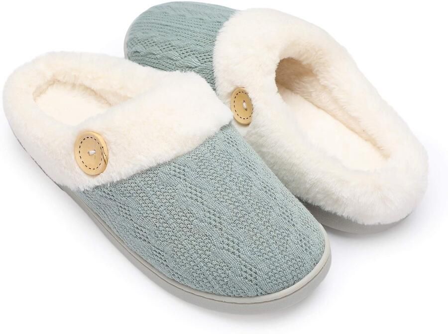 KZQ Warme Huispantoffels voor en Pluche Slippers met Traagschuim en Zachte Voering Lichtgewicht Antislip Pantoffels met Gesloten Teen Voor Binnen en Buiten in Herfst en Winter Groen