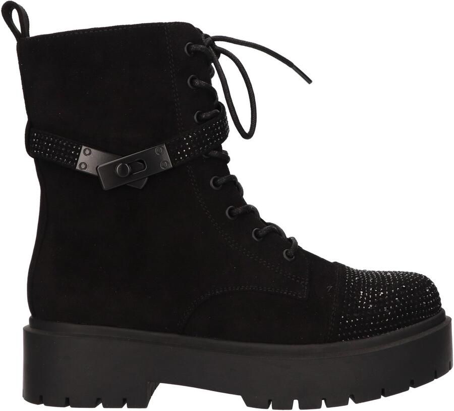 La Strada DAMES BOOTS ZWART 2600801 2201 BLACK BIKER BOOT MICRO+STONES