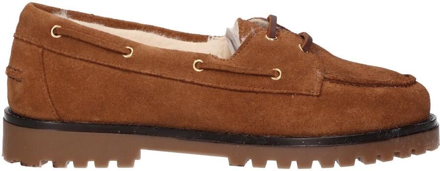 La Strada Mocassin suede camel met fur dames