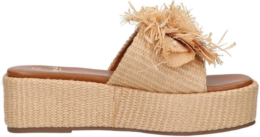 La Strada Platform Sandaal Beige Raffia Damesschoenen