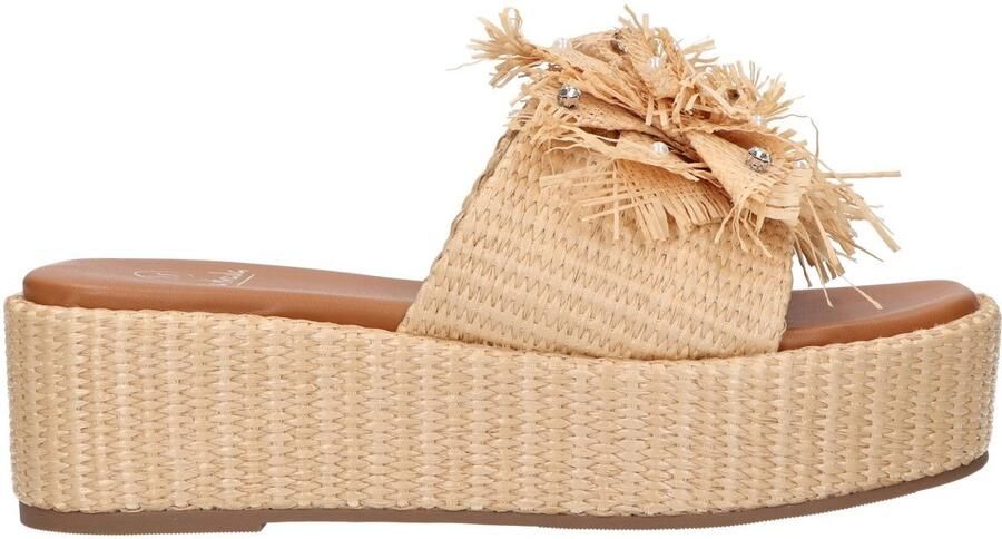 La Strada Platform Sandaal Beige Raffia Damesschoenen