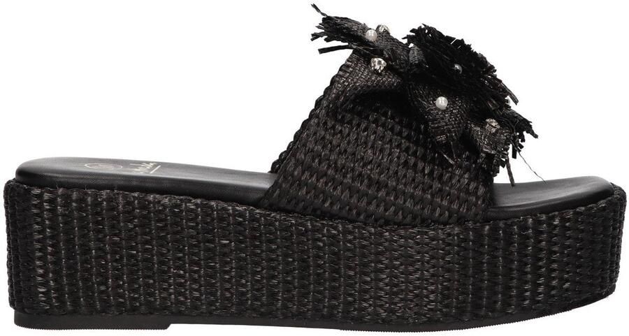 La Strada Platform Sandaal Zwart Raffia Damesschoenen