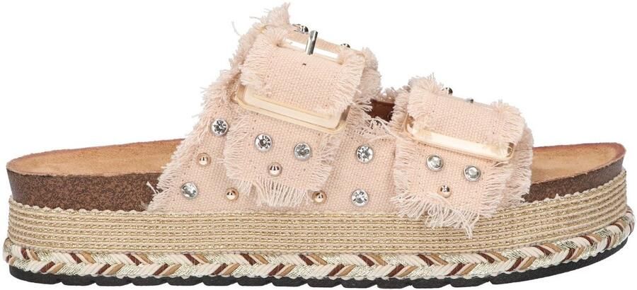 La Strada Platform Slipper Beige Textiel Damesschoenen