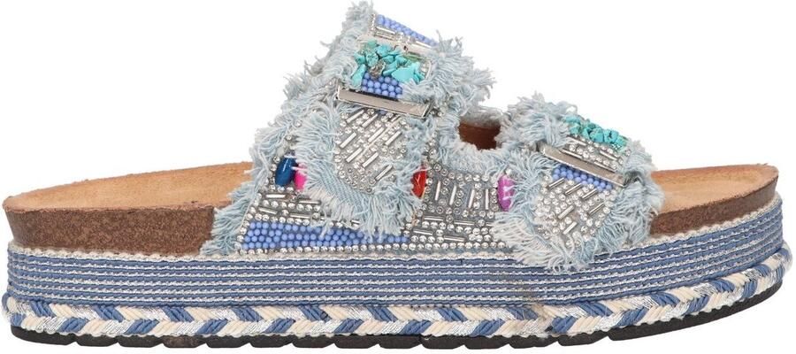 La Strada Platform Slipper Blauw Textiel Damesschoenen