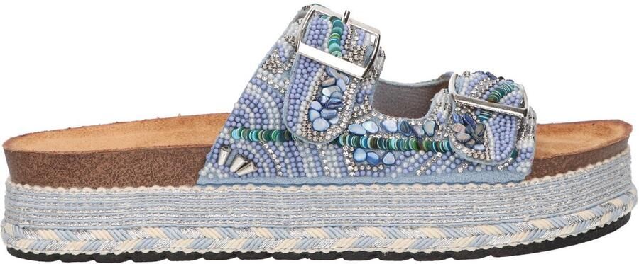 La Strada Platform Slipper Blauw Textiel Damesschoenen
