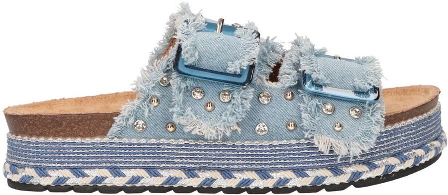 La Strada Platform Slipper Blauw Textiel Damesschoenen - Foto 3