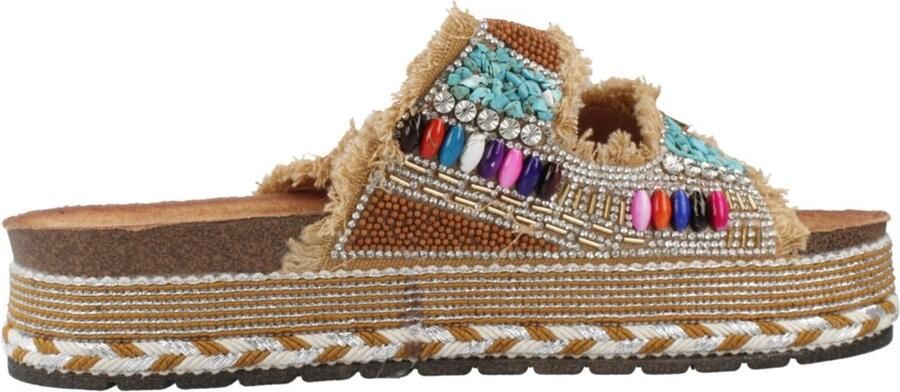 La Strada Platform Slipper Camel Textiel Damesschoenen