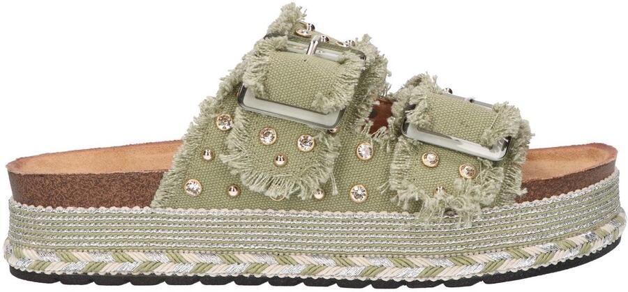 La Strada Platform Slipper Groen Textiel Damesschoenen