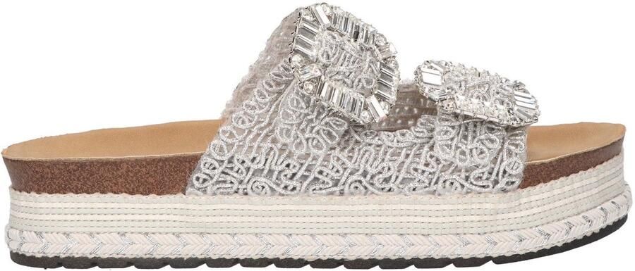 La Strada Platform Slipper Zilver Raffia Damesschoenen