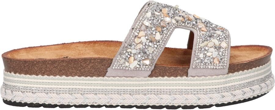 La Strada Platform Slipper Zilver Textiel Damesschoenen