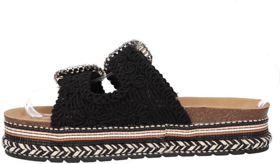 La Strada Platform Slipper Zwart Raffia Damesschoenen