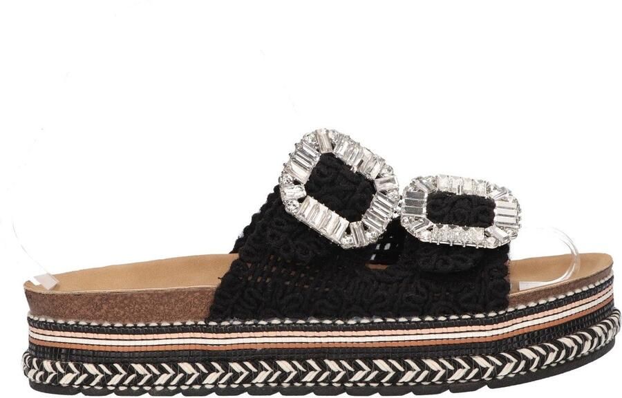 La Strada Platform Slipper Zwart Raffia Damesschoenen