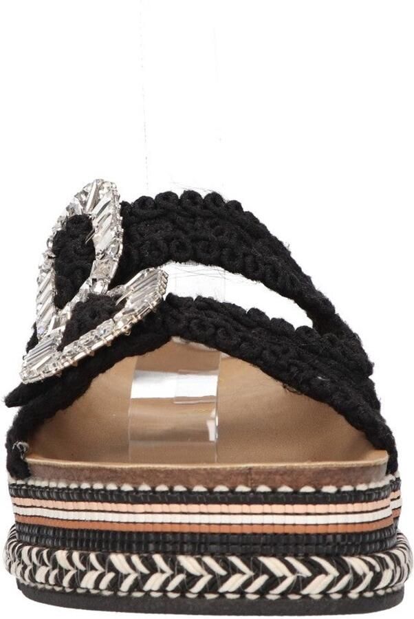 La Strada Platform Slipper Zwart Raffia Damesschoenen