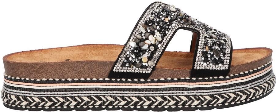 La Strada Platform Slipper Zwart Textiel Damesschoenen