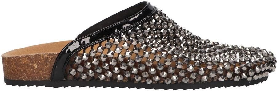 La Strada Slipper Met Steentjes Zwart Zilver Textiel Damesschoenen