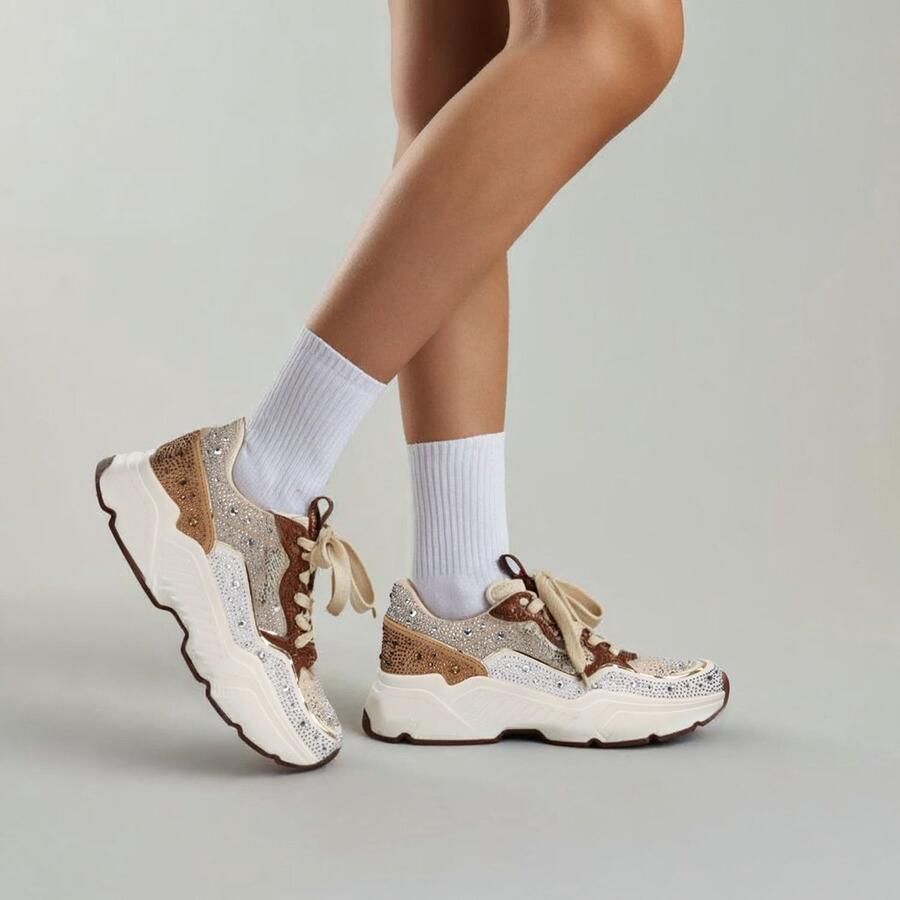 La Strada Sneaker Met Steentjes Bruin Textiel Damesschoenen - Foto 2