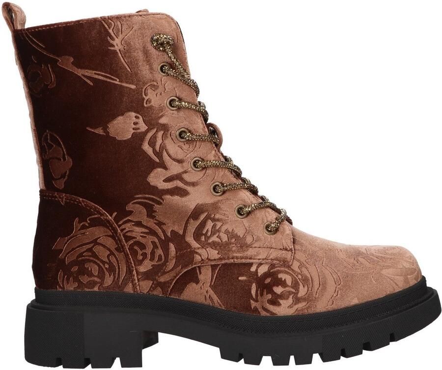 La Strada Veterboots Bruin Velvet Met Bloemenprint Damesschoenen