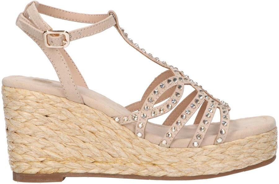 La Strada Wedge Sandaal Beige Micro Met Steentjes Damesschoenen