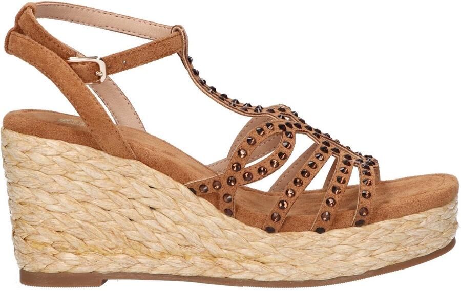 La Strada Wedge Sandaal Cognac Micro Met Steentjes Damesschoenen - Foto 2