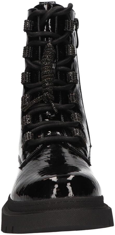 La Strada Zwarte Lak Veterboots Met Crocoprint Damesschoenen