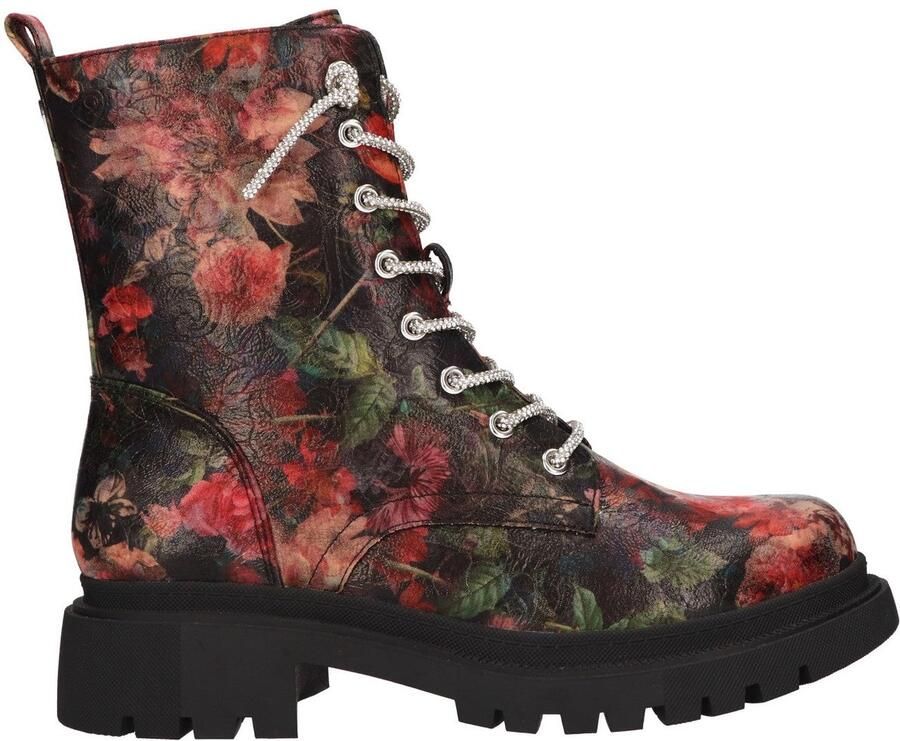 La Strada Zwarte Veterboots Met Bloemenprint Damesschoenen