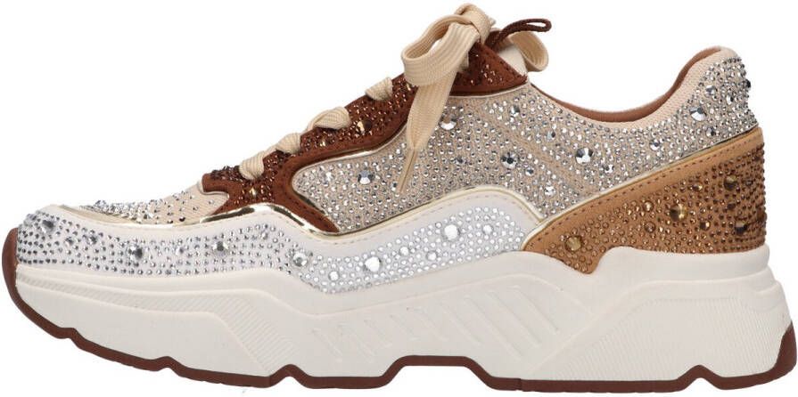La Strada Sneaker beige mesh met steentjes dames
