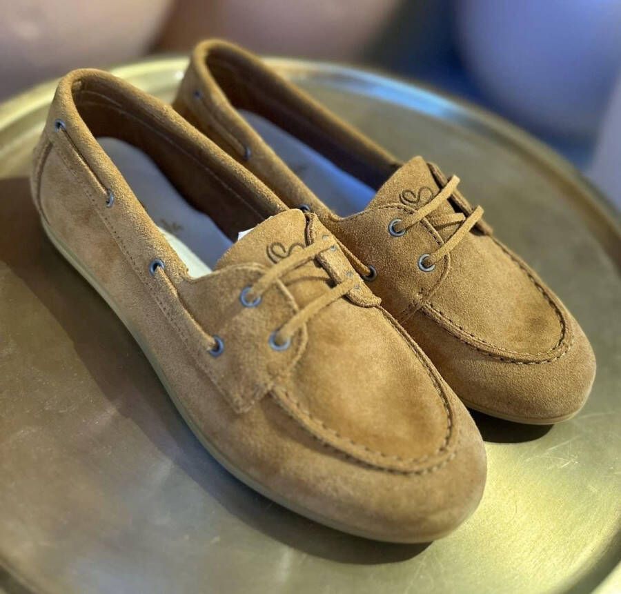 La Strada Suède leren bootschoen tan dames