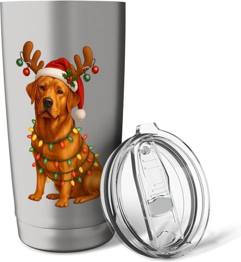 Lab pyjama met kerstboomprint met Labrador dubbelwandige RVS thermosbeker