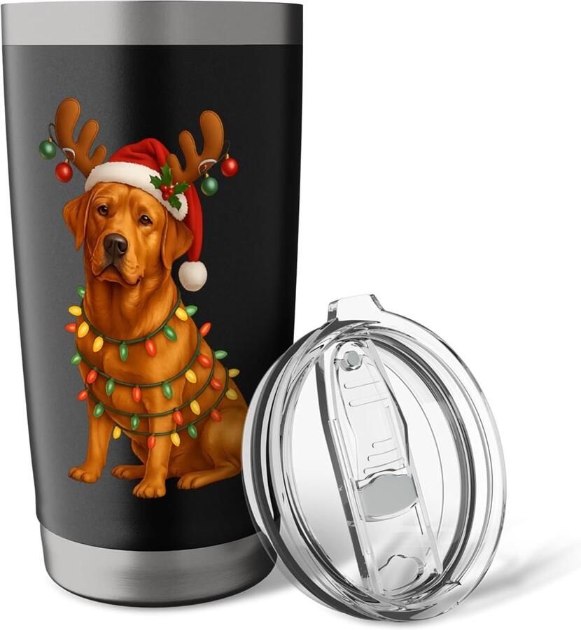 Labrador pyjama met kerstboommotief met Labrador dubbelwandige RVS-thermosbeker