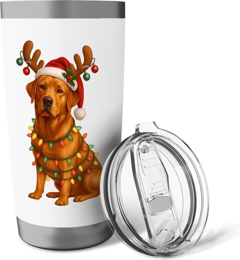 Labrador pyjama met kerstboommotief met Labrador dubbelwandige RVS thermosbeker