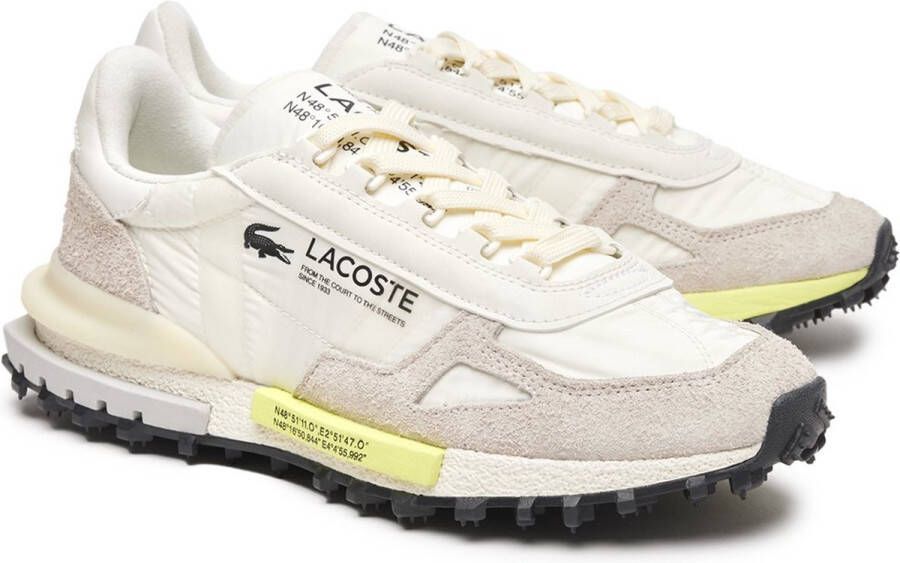 Lacoste Elite Active Textiel Off White & Lichtgroene Sneakers Beige
