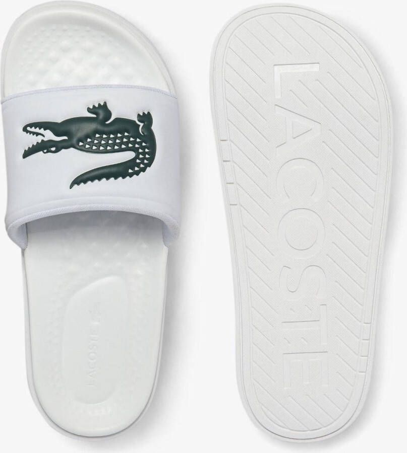 Lacoste Croco Dualiste Slide Slippers Voor Heren Rubberen Zool Logoprint Wit Groen