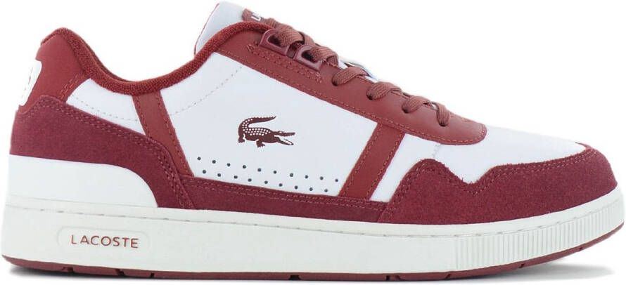 Lacoste T-Clip Leather Heren Sneakers Schoenen Leer Wit-Rood 747SMA0072286